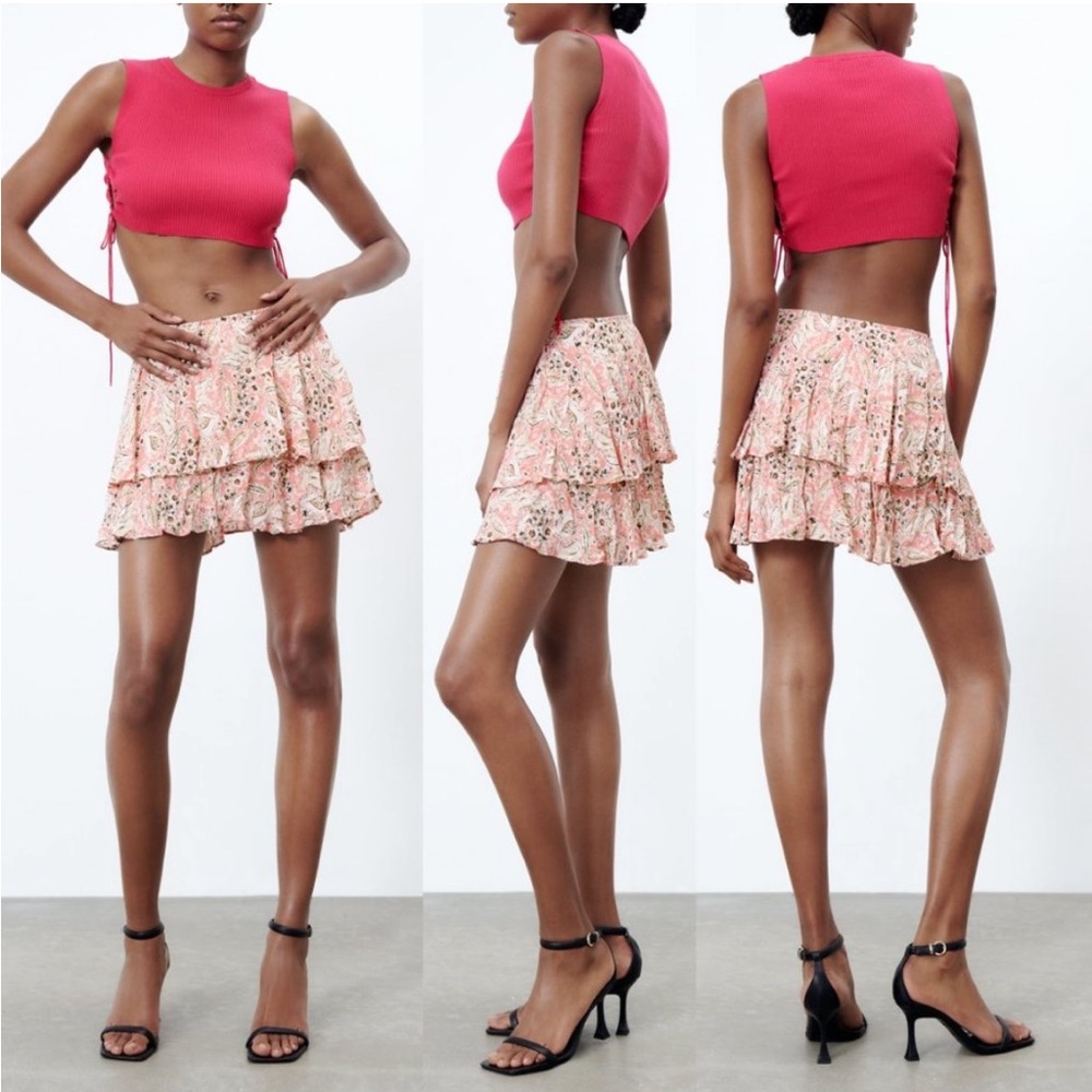 NEW Zara Floral Paisley Print High Waist Multi Layered  Mini Skirt